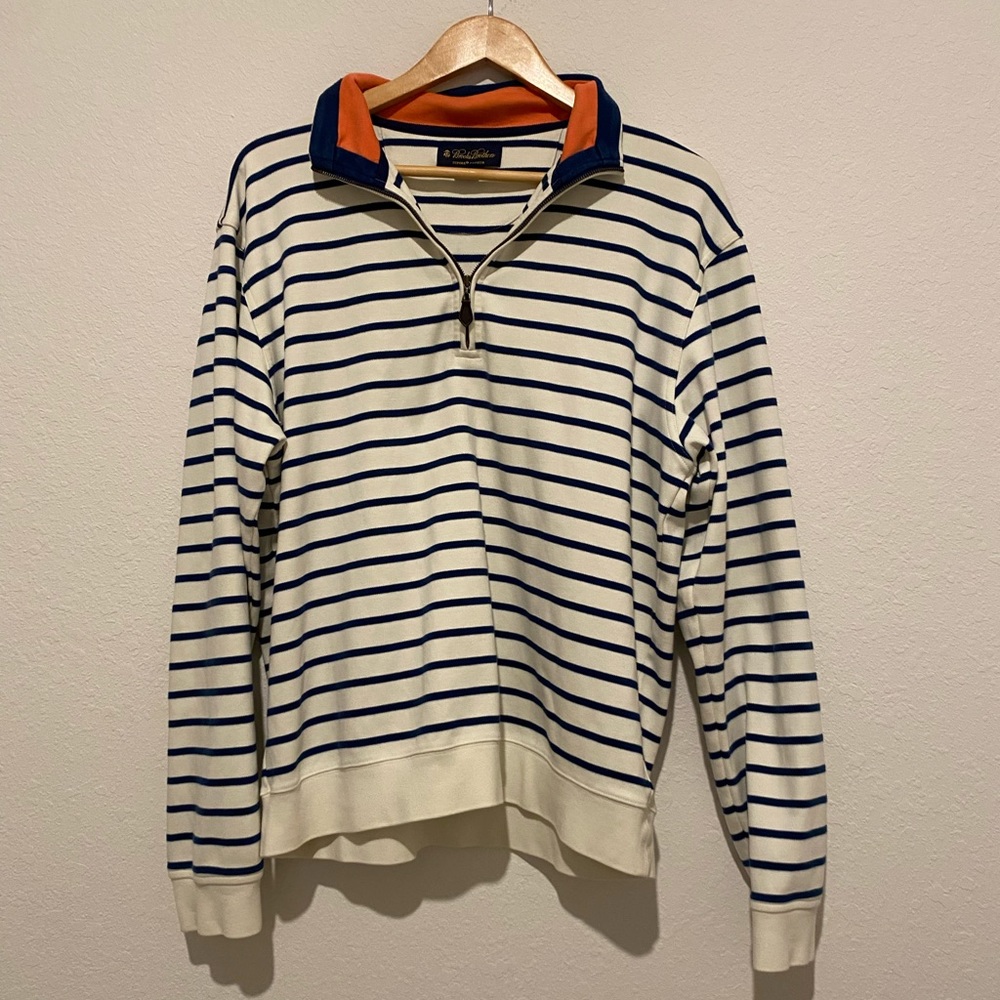 Brooks Brothers Supima® Cotton Half-Zip Sweater, Navy and White Striped, Size L